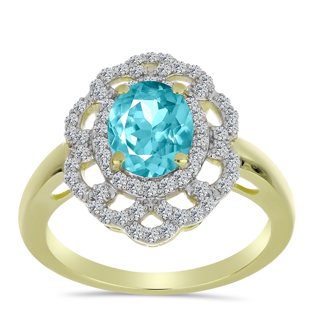 Inel din Argint 925 Placat cu Aur ( 3.76 grame ) cu Cuarț Paraiba și Topaz Alb 2.27 Carate 3 
