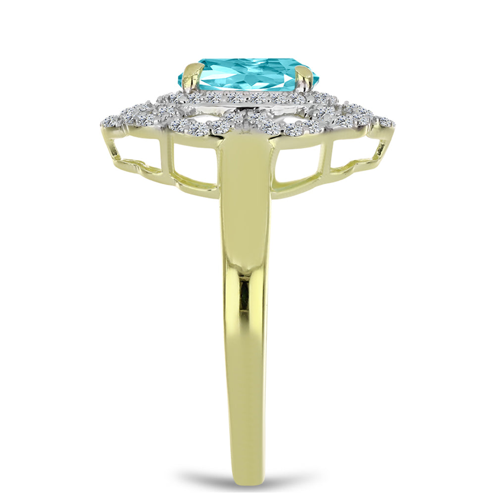 Inel din Argint 925 Placat cu Aur ( 3.76 grame ) cu Cuarț Paraiba și Topaz Alb 2.27 Carate
