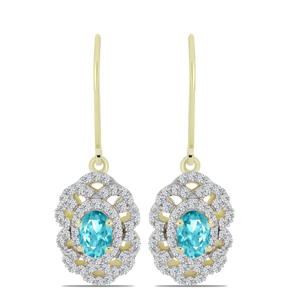 Cercei din Argint 925 Placat cu Aur ( 3.69 grame ) cu Cuarț Paraiba și Topaz Alb 1.48 Carate