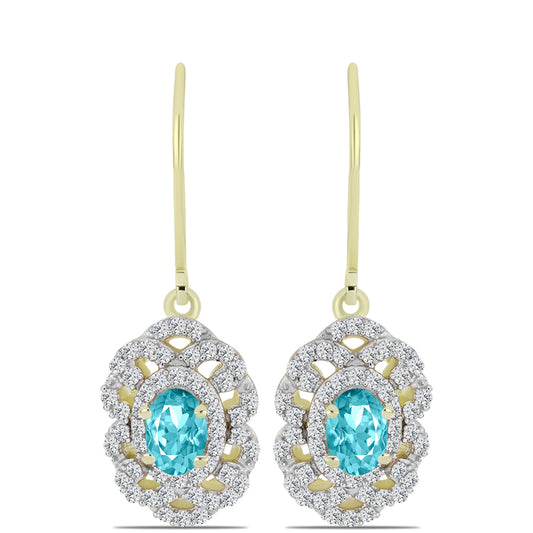 Cercei din Argint 925 Placat cu Aur ( 3.69 grame ) cu Cuarț Paraiba și Topaz Alb 1.48 Carate