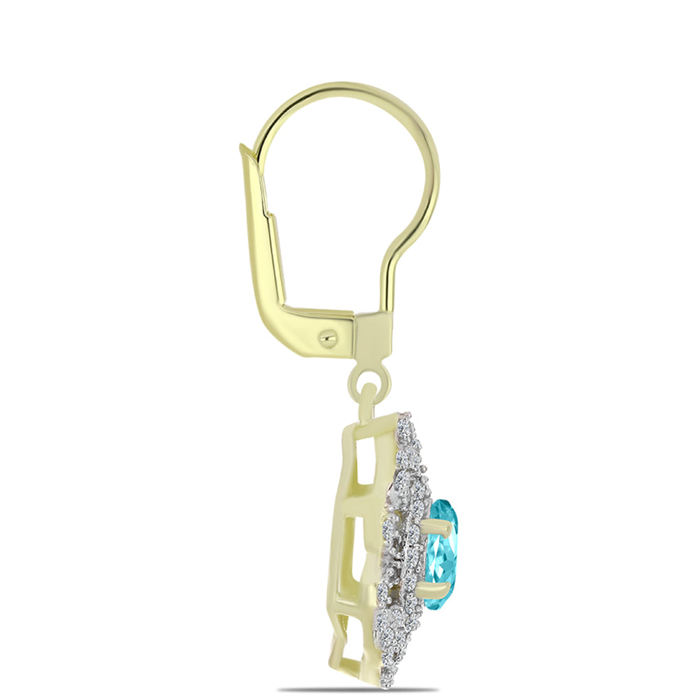 Cercei din Argint 925 Placat cu Aur ( 3.69 grame ) cu Cuarț Paraiba și Topaz Alb 1.48 Carate 4 