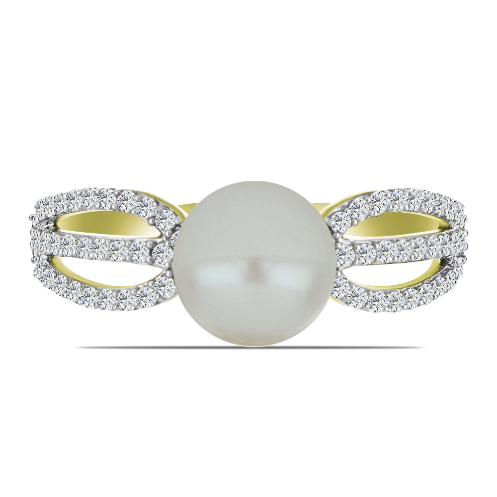 Inel din Argint 925 Placat cu Aur ( 2.07 grame ) cu Perlă de Apă Dulce Albă și Topaz Alb 3.33 Carate