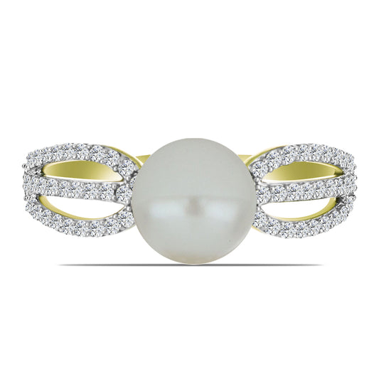 Inel din Argint 925 Placat cu Aur ( 2.07 grame ) cu Perlă de Apă Dulce Albă și Topaz Alb 3.33 Carate