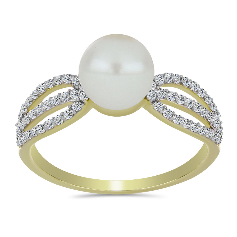 Inel din Argint 925 Placat cu Aur ( 2.07 grame ) cu Perlă de Apă Dulce Albă și Topaz Alb 3.33 Carate 3 