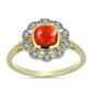 Inel din Argint 925 Placat cu Aur ( 2.87 grame ) cu Coral Roșu Burete și Topaz Alb 1.05 Carate
