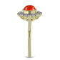Inel din Argint 925 Placat cu Aur ( 2.87 grame ) cu Coral Roșu Burete și Topaz Alb 1.05 Carate