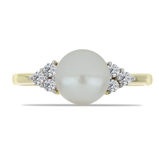 Inel din Argint 925 Placat cu Aur ( 2.06 grame ) cu Perlă de Apă Dulce Albă și Topaz Alb 3.31 Carate