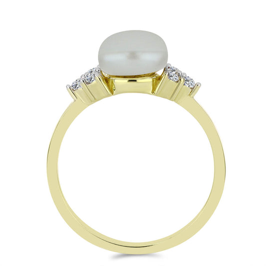 Inel din Argint 925 Placat cu Aur ( 2.06 grame ) cu Perlă de Apă Dulce Albă și Topaz Alb 3.31 Carate