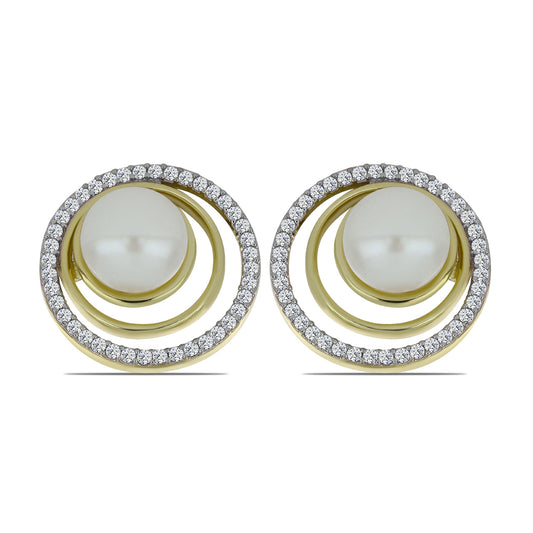 Cercei din Argint 925 Placat cu Aur ( 3.87 grame ) cu Perlă de Apă Dulce Albă și Topaz Alb 6.03 Carate
