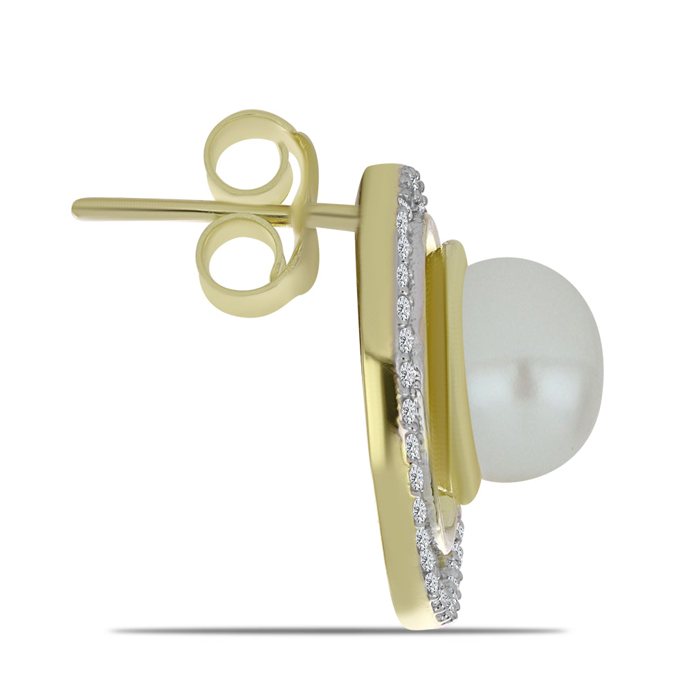 Cercei din Argint 925 Placat cu Aur ( 3.87 grame ) cu Perlă de Apă Dulce Albă și Topaz Alb 6.03 Carate 2 