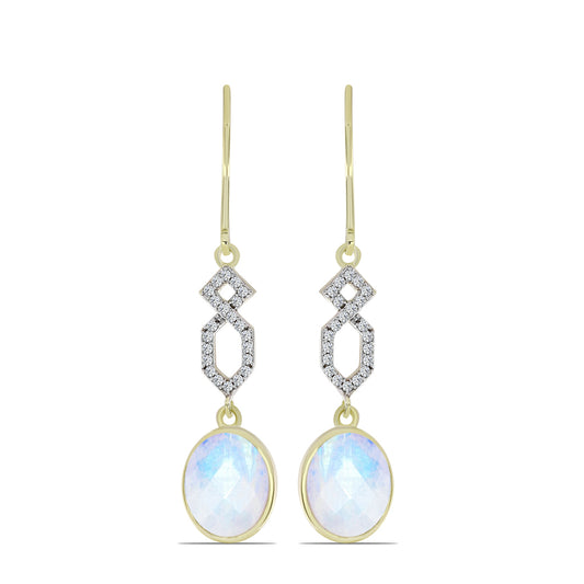 Cercei din Argint 925 Placat cu Aur ( 2.63 grame ) cu Piatra Lunii Curcubeu și Topaz Alb 5.35 Carate