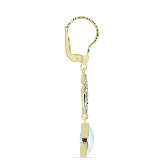 Cercei din Argint 925 Placat cu Aur ( 2.63 grame ) cu Piatra Lunii Curcubeu și Topaz Alb 5.35 Carate