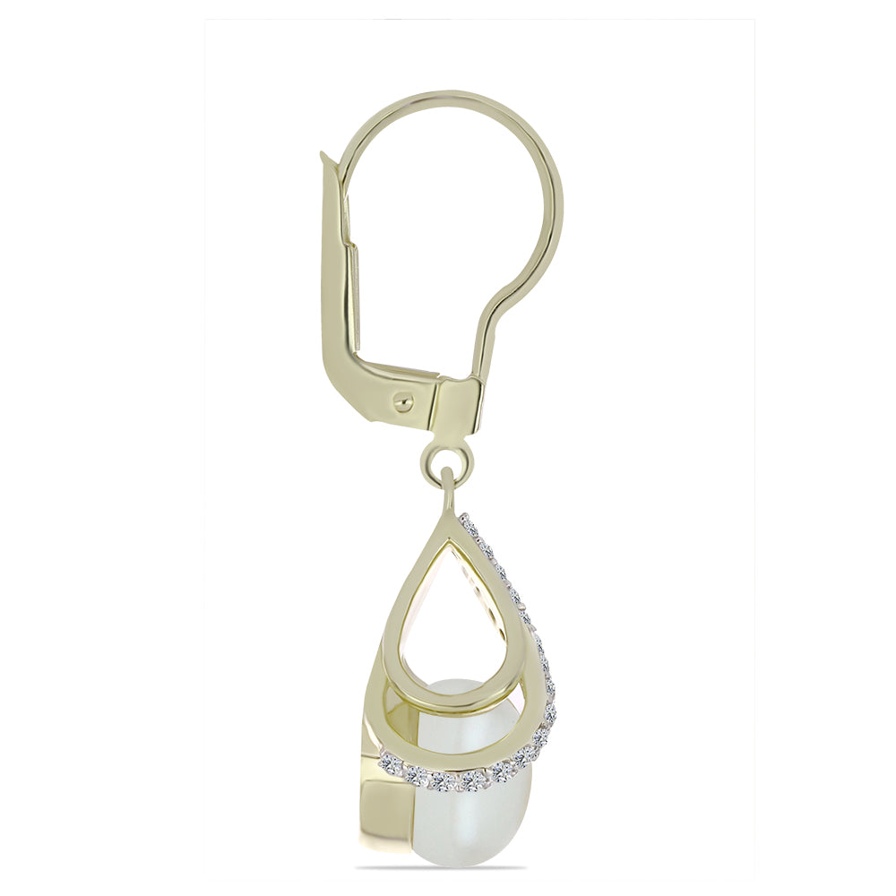 Cercei din Argint 925 Placat cu Aur ( 4.31 grame ) cu Perlă de Apă Dulce Albă și Topaz Alb 6.16 Carate