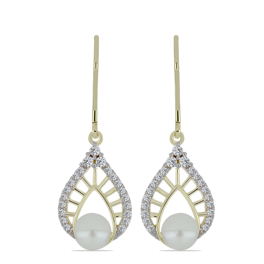 Cercei din Argint 925 Placat cu Aur ( 3.06 grame ) cu Perlă de Apă Dulce Albă și Topaz Alb 2.83 Carate 1 