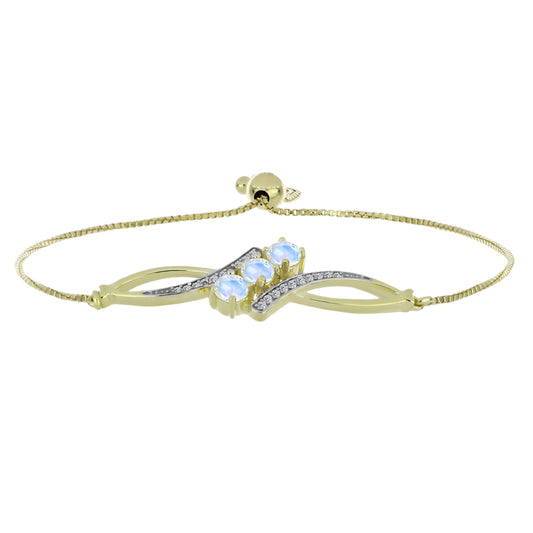 Brățară din Argint 925 Placat cu Aur ( 4.31 grame ) cu Piatra Lunii Curcubeu și Topaz Alb 0.93 Carate