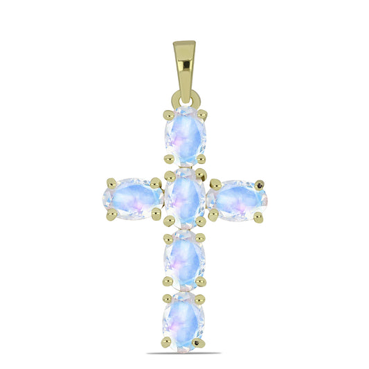 Cruce Pandantiv din Argint 925 Placat cu Aur ( 1.85 grame ) cu Piatra Lunii Curcubeu 2.86 Carate