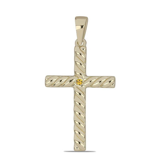 Cruce Pandantiv din Argint 925 Placat cu Aur ( 1.96 grame ) cu Citrin Ural 0.02 Carate