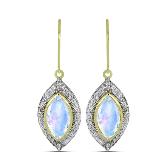 Cercei din Argint 925 Placat cu Aur ( 4.82 grame ) cu Piatra Lunii Curcubeu și Topaz Alb 5.97 Carate