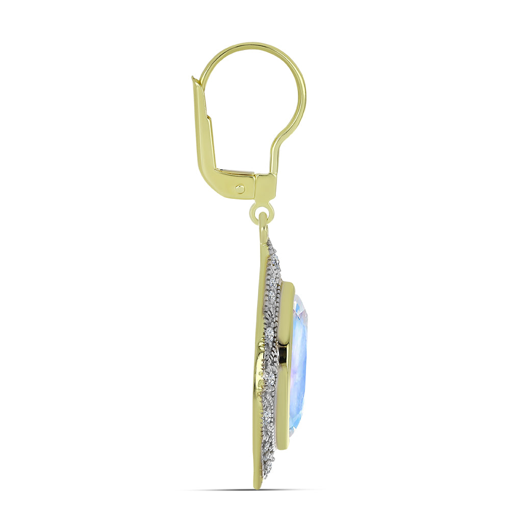 Cercei din Argint 925 Placat cu Aur ( 4.82 grame ) cu Piatra Lunii Curcubeu și Topaz Alb 5.97 Carate