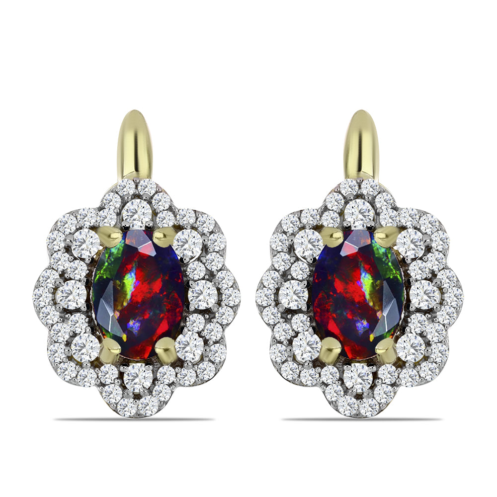 Cercei din Argint 925 Placat cu Aur ( 3.91 grame ) cu Opal Etiopian Negru Lega Dembi și Topaz Alb 1.68 Carate 1 
