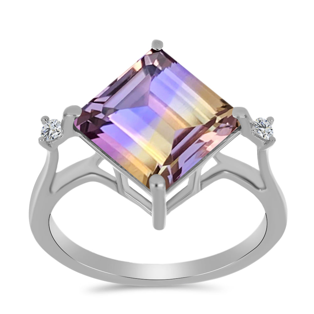 Inel din Argint 925 ( 2.45 grame ) cu Ametrin Anahi și Topaz Alb 5.01 Carate