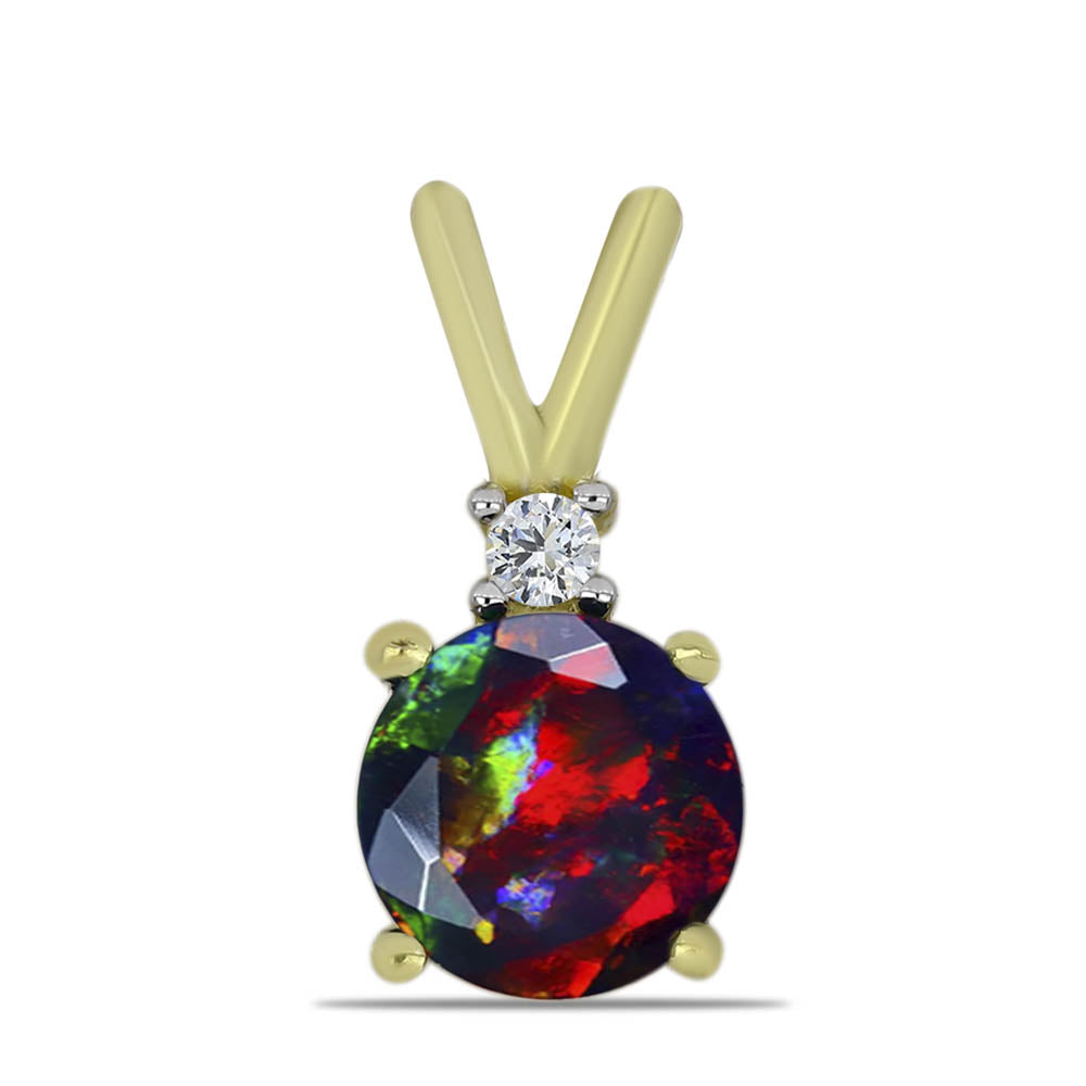 Pandantiv din Argint 925 Placat cu Aur ( 0.46 grame ) cu Opal Etiopian Negru Lega Dembi și Topaz Alb 0.82 Carate 1 