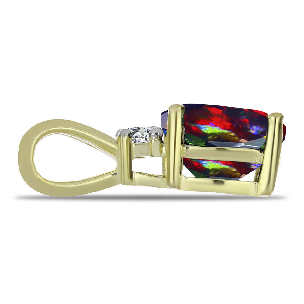 Pandantiv din Argint 925 Placat cu Aur ( 0.46 grame ) cu Opal Etiopian Negru Lega Dembi și Topaz Alb 0.82 Carate 2 