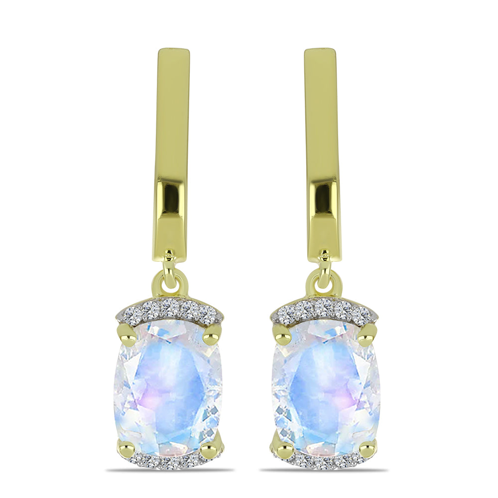 Cercei din Argint 925 Placat cu Aur ( 3.54 grame ) cu Piatra Lunii Curcubeu și Topaz Alb 4.21 Carate 1 
