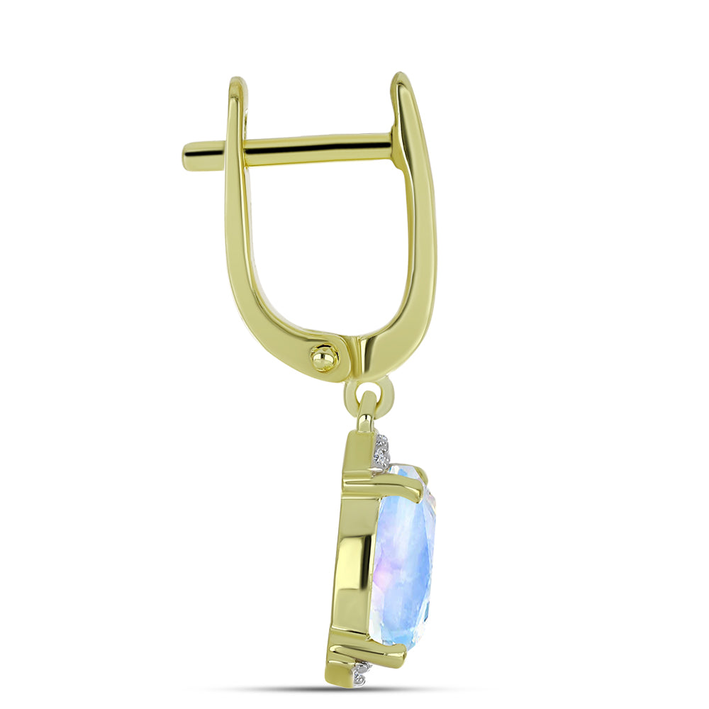 Cercei din Argint 925 Placat cu Aur ( 3.54 grame ) cu Piatra Lunii Curcubeu și Topaz Alb 4.21 Carate