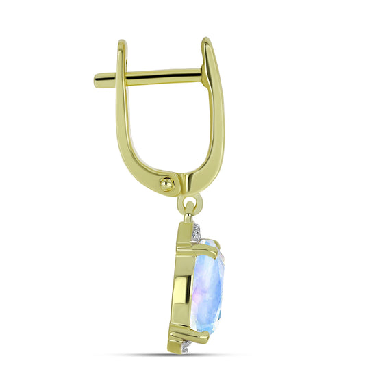 Cercei din Argint 925 Placat cu Aur ( 3.54 grame ) cu Piatra Lunii Curcubeu și Topaz Alb 4.21 Carate