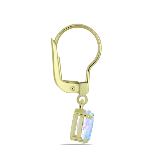 Cercei din Argint 925 Placat cu Aur ( 1.45 grame ) cu Piatra Lunii Curcubeu 1.53 Carate