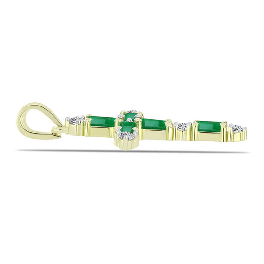 Cruce Pandantiv din Argint 925 Placat cu Aur ( 1.47 grame ) cu Smarald Zambian și Topaz Alb 0.86 Carate