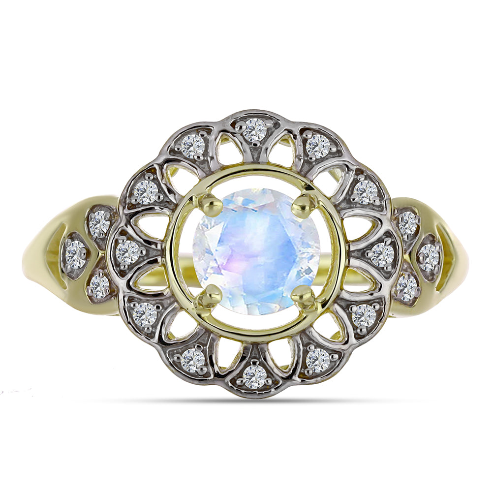 Inel din Argint 925 Placat cu Aur ( 3.19 grame ) cu Piatra Lunii Curcubeu și Topaz Alb 1.02 Carate