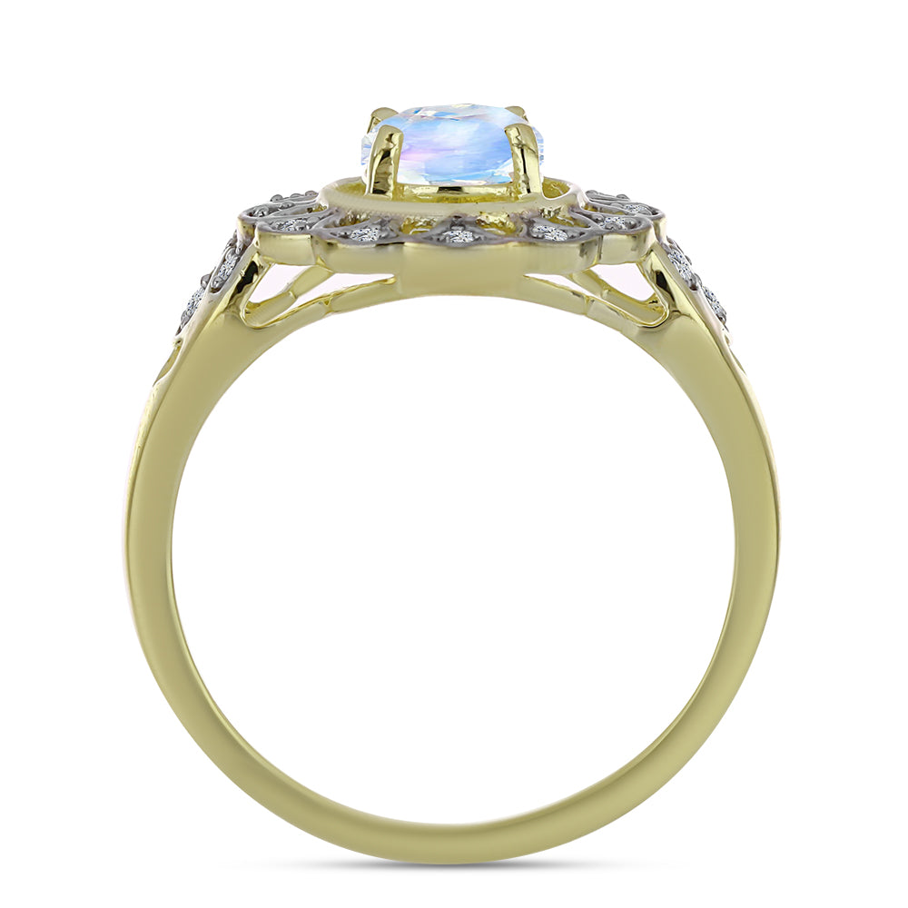 Inel din Argint 925 Placat cu Aur ( 3.19 grame ) cu Piatra Lunii Curcubeu și Topaz Alb 1.02 Carate 2 
