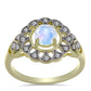 Inel din Argint 925 Placat cu Aur ( 3.19 grame ) cu Piatra Lunii Curcubeu și Topaz Alb 1.02 Carate