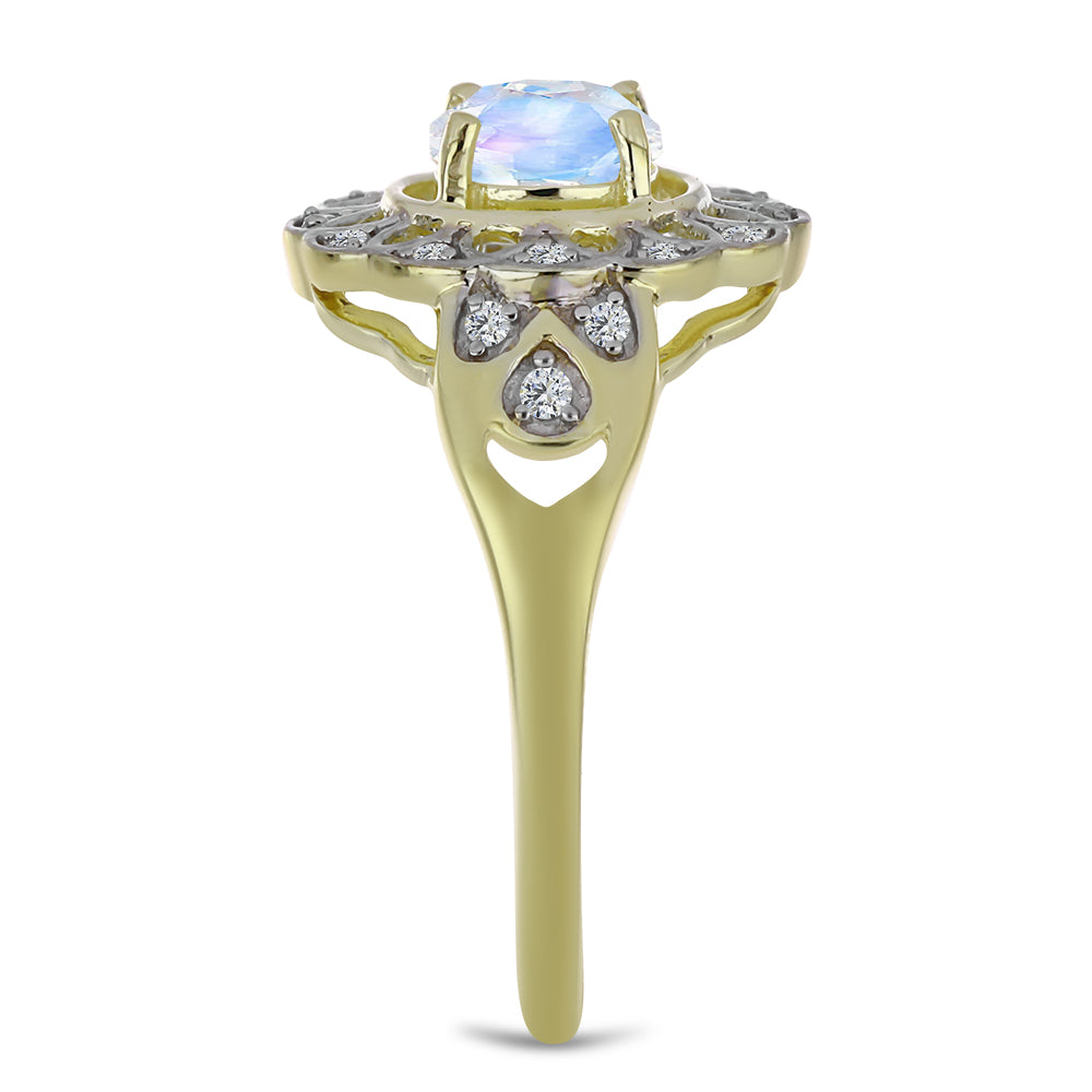 Inel din Argint 925 Placat cu Aur ( 3.19 grame ) cu Piatra Lunii Curcubeu și Topaz Alb 1.02 Carate 4 