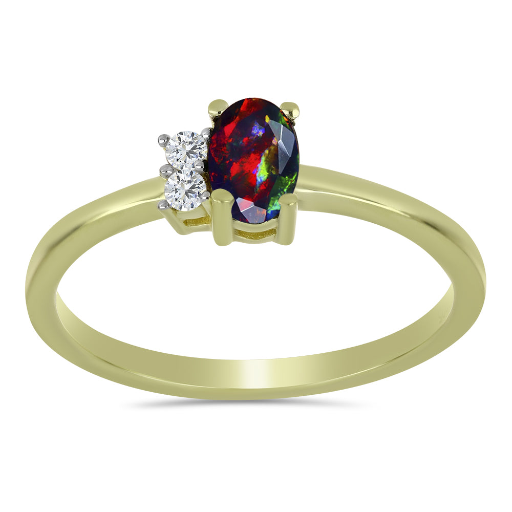 Inel din Argint 925 Placat cu Aur ( 1.72 grame ) cu Opal Etiopian Negru Lega Dembi și Topaz Alb 0.38 Carate