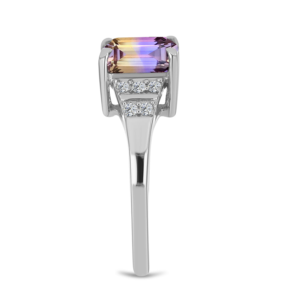 Inel din Argint 925 ( 2.89 grame ) cu Ametrin Anahi și Topaz Alb 3.35 Carate 4 