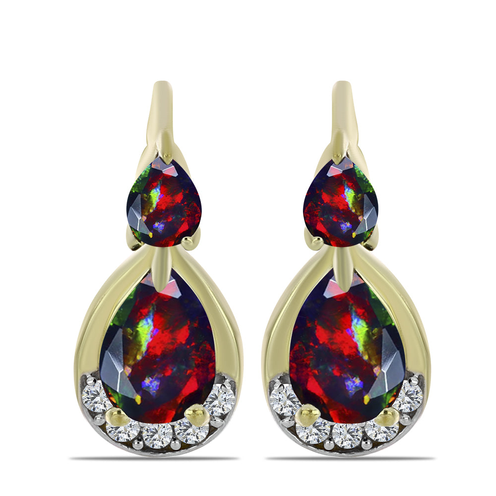 Cercei din Argint 925 Placat cu Aur ( 2.63 grame ) cu Opal Etiopian Negru Lega Dembi și Topaz Alb 1.3 Carate 1 