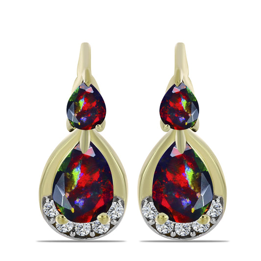Cercei din Argint 925 Placat cu Aur ( 2.63 grame ) cu Opal Etiopian Negru Lega Dembi și Topaz Alb 1.3 Carate