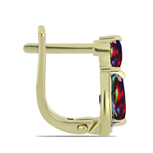 Cercei din Argint 925 Placat cu Aur ( 2.63 grame ) cu Opal Etiopian Negru Lega Dembi și Topaz Alb 1.3 Carate