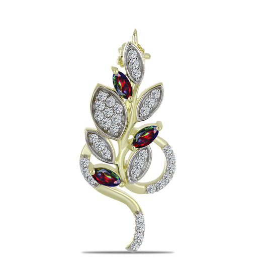 Broşă din Argint 925 Placat cu Aur ( 2.2 grame ) cu Opal Etiopian Negru Lega Dembi și Topaz Alb 0.4 Carate