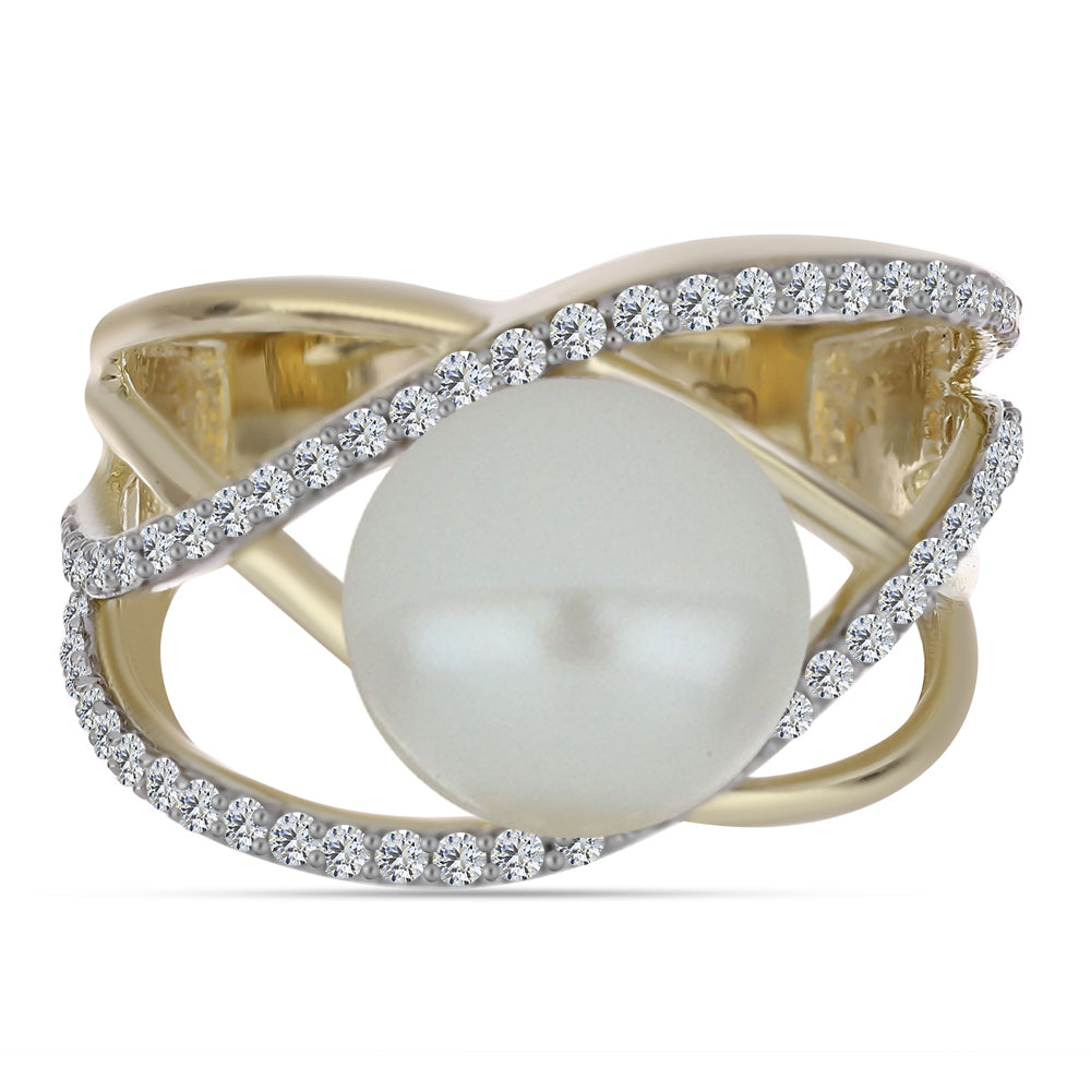 Inel din Argint 925 Placat cu Aur ( 4.58 grame ) cu Perlă de Apă Dulce Albă și Topaz Alb 6.52 Carate 1 