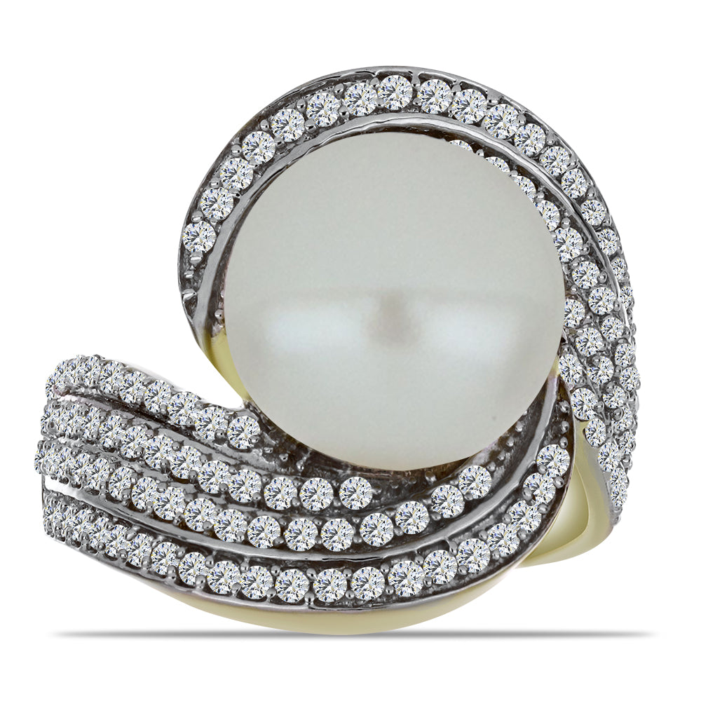Inel din Argint 925 Placat cu Aur ( 7.04 grame ) cu Perlă de Apă Dulce Albă și Topaz Alb 11.22 Carate 1 