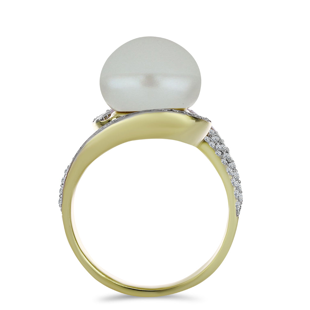 Inel din Argint 925 Placat cu Aur ( 7.04 grame ) cu Perlă de Apă Dulce Albă și Topaz Alb 11.22 Carate