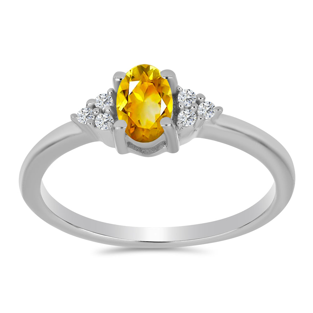 Inel din Argint 925 ( 1.73 grame ) cu Citrin Ural și Topaz Alb 0.48 Carate 3 
