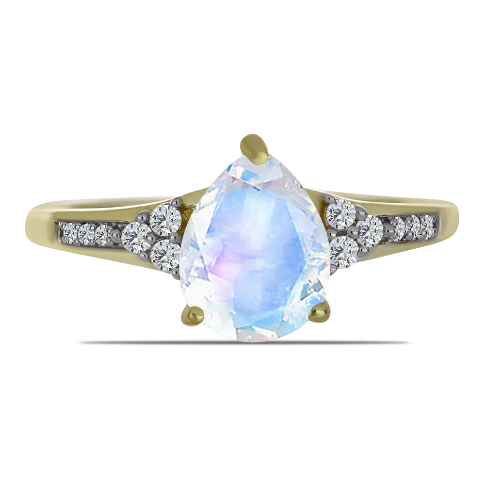 Inel din Argint 925 Placat cu Aur ( 1.88 grame ) cu Piatra Lunii Curcubeu și Topaz Alb 1.66 Carate