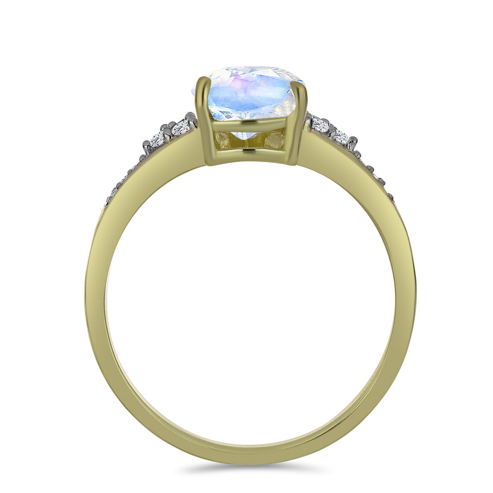 Inel din Argint 925 Placat cu Aur ( 1.88 grame ) cu Piatra Lunii Curcubeu și Topaz Alb 1.66 Carate 2 