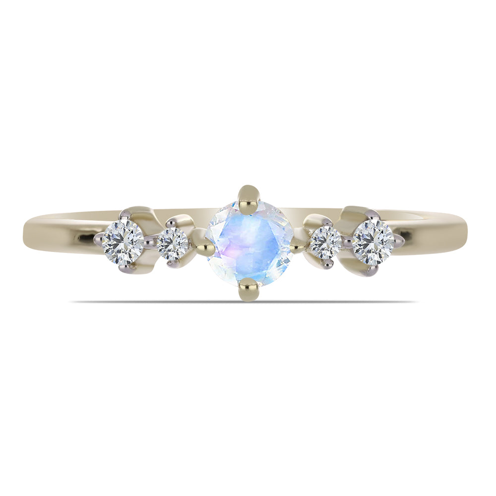 Inel din Argint 925 Placat cu Aur ( 1.57 grame ) cu Piatra Lunii Curcubeu și Topaz Alb 0.38 Carate 1 