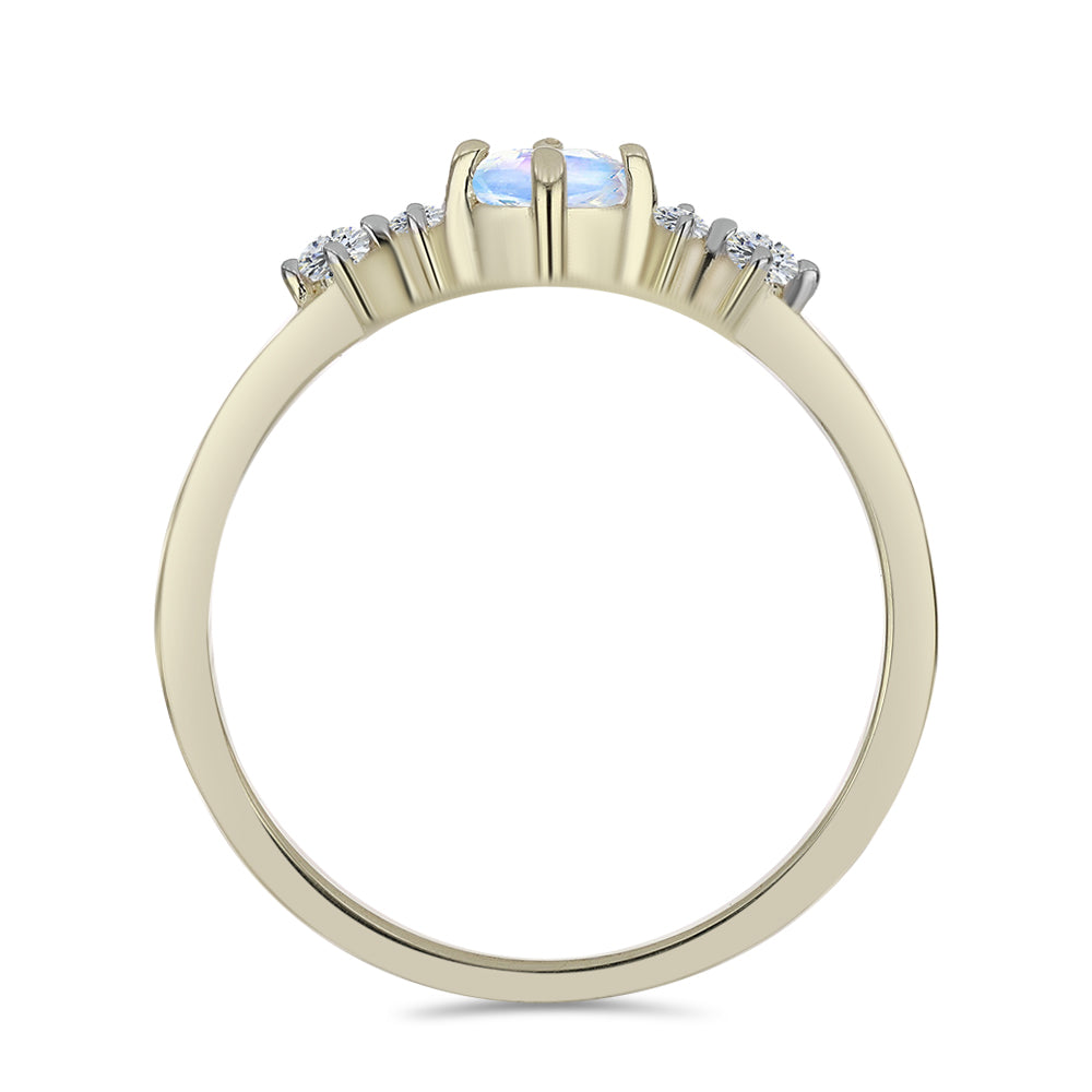 Inel din Argint 925 Placat cu Aur ( 1.57 grame ) cu Piatra Lunii Curcubeu și Topaz Alb 0.38 Carate 2 